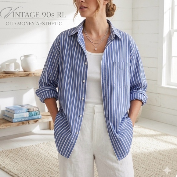 Ralph Lauren Blue Label Tops - Ralph Lauren Blue Label Striped Button Down Shirt True Vintage 1990s